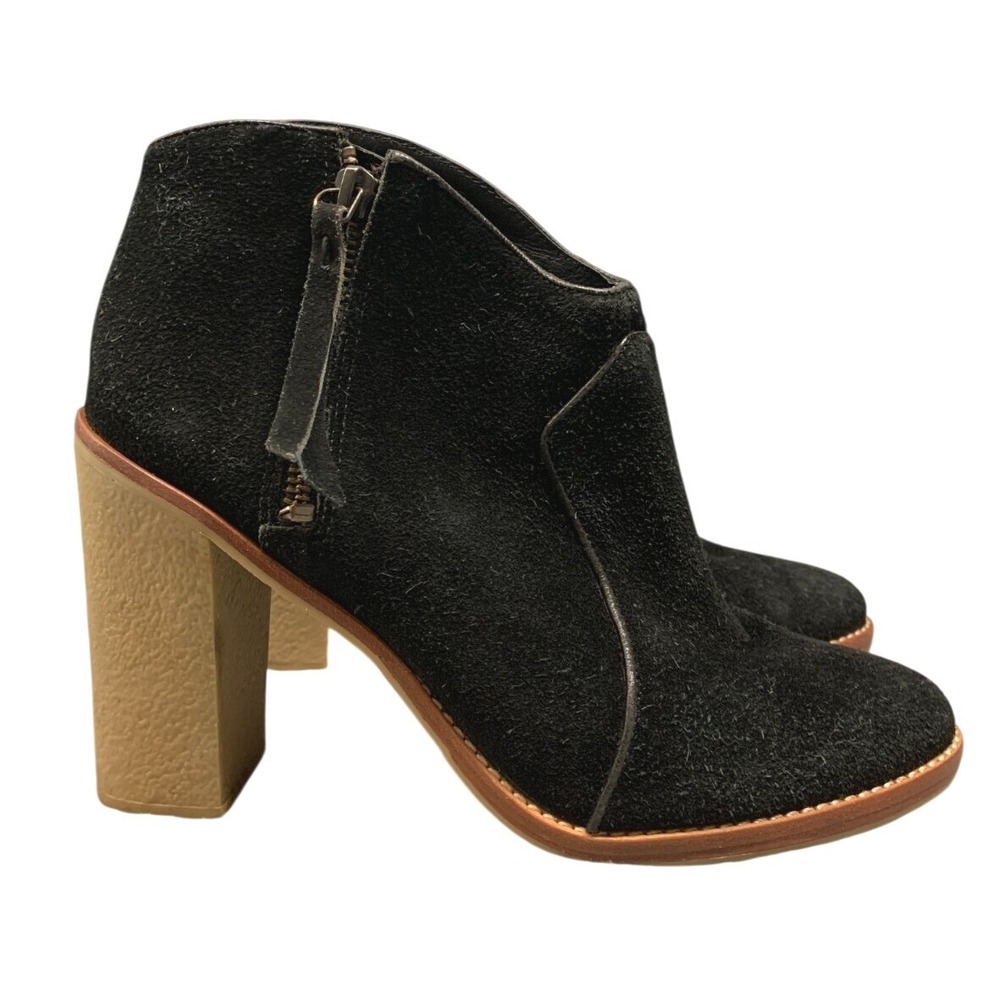 10 Crosby Derek Lam Side Zip Ankle Booties Womens 8.5 Black Suede Stacked Heel